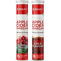 Boldfit Apple Cider Vinegar Tablets With Mother|Acv Effervescent Tablets For Immunity, Digestion, Acv Tablets Acv Apple Cider Vinegar Tablet- Watermelon&Cola Flavor 15 Capsules-2 Pack, 2 Count