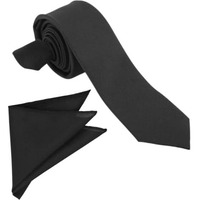 Bureaucrat Men's Black Neck Tie | Matte Finish Microfiber | Formal Gift Plain Solid Slim Free-Size Boys Necktie | Casual Interview Party Matt (Black Necktie With Pocket Square)