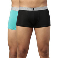 Dixcy Scott Maximus Mens Cotton Maxmius Solid Mid Rise Body Fit Innerwear - Elate Trunk(Black And Emerald - Pack Of 2)-Medium