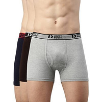 Dixcy Scott Originals Mens Modern Regular Solid Pure Cotton Trunks (Pr14468185_Lt Navy,Grey Mel,Coffee Brown_M)