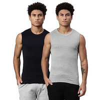 Levi's Men's Cotton Style #014 Gym Regular Fit Solid (014-Vest_Lt. Grey Melange, Navy_L)