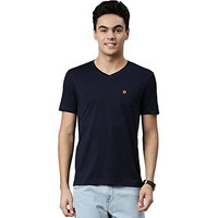 Dixcy Scott Originals Mens Solid V-Neck Short Sleeves Cotton T-Shirt - Cool V Tee(Navy)-M