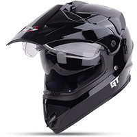 Steelbird Gt Off Road Isi Certified Motocross Double Visor Full Face Helmet Outer Clear Visor And Inner Smoke Sun Shield (Glossy Black , Medium 580 Mm)