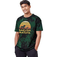 The Souled Store Men Official Round Neck Lion King Hakuna Matata Black Color Oversized T Shirts For Men Baggy Off-Shoulder Loose Fit Relaxed Drop Shoulder Half Sleeve Round Neck Back Printed