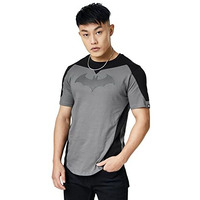 The Souled Store Dc: Batman Logo Men And Boys Short Sleeves Round Neck Grey Graphic Printed Cotton Regular Fit Drop Cut T-Shirts