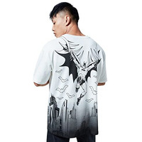 The Souled Store Men Official Batman: Gotham's Saviour Oversized T Shirts For Men Baggy Off-Shoulder Loose Fit Relaxed Drop Shoulder Half Sleeve Round Neck Back Printed Multicolour