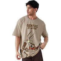 The Souled Store|Official Looney Tunes: Magic Mushroom Mens And Boys Oversized T-Shirts|Half Sleeve|Loose Fit Graphic Printed| 80% Cotton 20% Polyester Brown Color Men Oversized T-Shirts