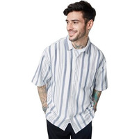 The Souled Store| Solids: White And Grey Stripes Mens And Boys Shirts|Half Sleeve|Oversized Fit Stripes|100% Cotton (Poplin) Multicolored Men Oversized Shirts Shirt For Men Casual Half Sleeves Regular