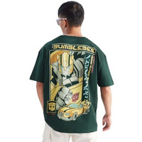The Souled Store Transformers: Bumblebee Mens & Boys Oversized Fit Graphic Printed Half Sleeve Cotton Green Oversized T-Shirts Men's T-Shirts Graphic Tees Casual Fashion Regular Fit Sleeves Round