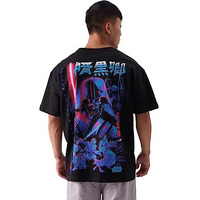 The Souled Store Official Star Wars: Dark Lord Mens And Boys Oversized Fit Graphic Printed Half Sleeve Cotton Black Color Mens Oversized T-Shirts (229630_M_Black)