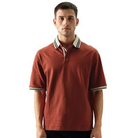 The Souled Store Antique Red Men And Boys Oversize Fit Half Sleeve Solid Cotton Red Color Polos