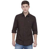 The Indian Garage Co Men's Checkered Slim Fit Casual Shirt (1218-Sh06-03_Khakhi M-102Cm)
