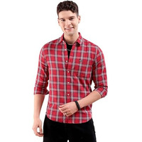 The Indian Garage Co Men's Checkered Slim Shirt (0620-Sh44-01_Red Medium)