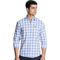 The Indian Garage Co Men's Checkered Slim Shirt (0620-Sh44-13_White & Blue Medium)
