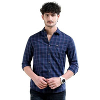The Indian Garage Co Men's Checkered Slim Shirt (0620-Sh44-48_Navy Blue Medium)