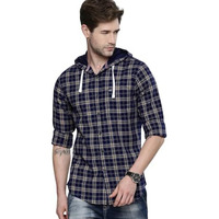The Indian Garage Co Adult Men's Cotton Checkered Slim Fit Shirt (0620-Sh50-10_Navy_Blue L)