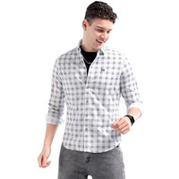 The Indian Garage Co Men's Checkered Slim Shirt (0620-Sh44-37_White Large)