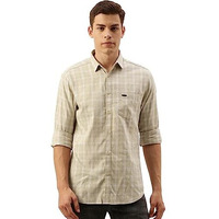The Indian Garage Co Men's Checkered Slim Shirt (0620-Sh45-04_Light Beige Large)