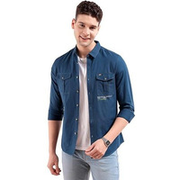 The Indian Garage Co Men's Geometric Slim Shirt (1220-Shstr71-04_Teal Medium)
