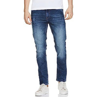 The Indian Garage Co Men Slim Fit Solid Mid Rise Stretchable Jeans Blue, 28