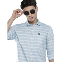 The Indian Garage Co Men's Cotton Striped Slim Fit Shirt (0322-Sh170-02_Lt Blue Xl)