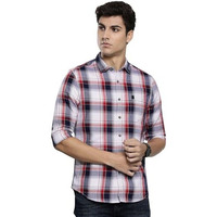 The Indian Garage Co Cotton Men's Checkered Slim Fit Shirt (0822-Sh369-01_White & Navy Large)