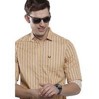 The Indian Garage Co Men's Cotton Striped Slim Fit Shirt (0523-Shppcs-01-01_Khaki S)