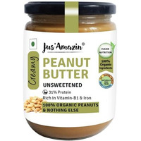 Jus' Amazin Creamy Organic Peanut Butter - Unsweetened (500G) | 31% Protein | Single Ingredient - 100% Organic Peanuts (No Added Sugar/Salt) | Vegan | Dairy Free | Keto | Clean Nutrition