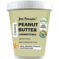 Jus' Amazin Creamy Organic Peanut Butter - Unsweetened (1Kg Tub) | 31% Protein | Single Ingredient - 100% Organic Peanuts (No Added Sugar/Salt) | Vegan | Dairy Free | Keto | Clean Nutrition