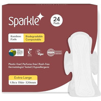Sparkle Bamboo Ultra Thin Pads | Plant Based Sanitary Pads For Women | Thin, Flexible, & Leak-Proof Sanitary Pads With Wings | Usda Certified Biobased, Chlorine-Free, Hypoallergenic | Extra Large 24 Count