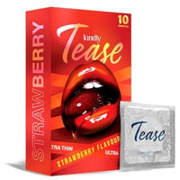 Kindly Tease Ultra Thin Strawberry Flavour Condoms For Men, Pack Of 10 -Extra Sensitive,0.05 Mm Thin For Skin Like Feel, Paraben Free, Safe & Comfortable Protection