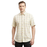 Turtle Men 100% Cotton Slim Fit Yellow Checkered Half Sleeve Casual Shirt