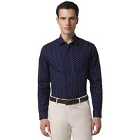 Peter England Slim Fit Small Ditsy Printed Full Sleeve Shirt Deep Navy