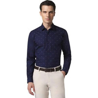 Peter England Men Cotton Slim Fit Small Ditsy Printed Full Sleeve Shirt Navy