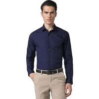 Peter England Men's Cotton Slim Fit Small Ditsy Printed Full Sleeve Shirt Navy, 42