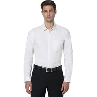 Peter England Men's Classic Solid Full Sleeve Slim Fit Shirt | Wonder Fabric | Cotton Rich | Pin Point Oxford White