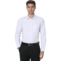 Peter England Men's Classic Wonder Fabric Checkered Slim Fit Formal Shirt | Cotton Rich | Pin Point Oxford White