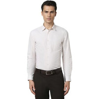Peter England Men's Striped Slim Fit Full Sleeve Formal Shirt | Cotton-Rich | Wonder Fabric | Pin-Point Oxford Weave White