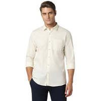 Peter England Men's Solid Slim Fit Full Sleeve Casual Shirt| 100% Cotton Cream, 40