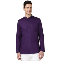 Peter England Men's Everyday Festive Solid Short Kurta Cotton Purple