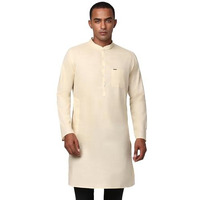 Peter England Men's Everyday Festive Solid Long Kurta Cotton Cream