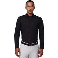 Peter England Men's Classic Solid Full Sleeve Slim Fit Shirt | Wonder Fabric | Cotton Rich | Pin Point Oxford Black, 42