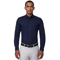 Peter England Men's Classic Solid Full Sleeve Slim Fit Shirt | Wonder Fabric | Cotton Rich | Pin Point Oxford Navy, 40