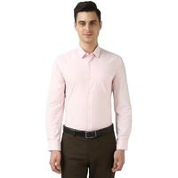 Peter England Men's Slim Fit Full Sleeve Pin-Striped Formal Shirt | Cotton-Rich | Wonder Fabric | Pin Point Oxford Pink