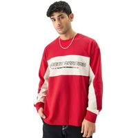 The Souled Store Race Red Round Neck Cotton Oversized Fit Full Sleeve T-Shirts For Men And Boys- Perfect For Casual Wear & Fashionable Outfits