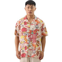 The Souled Store Official Tom & Jerry: New Year Men And Boys Short Sleeve Collared Neck Button Front Regular Fit Cotton Printed Shirts Multicolour Tom & Jerry Old Retro Cartoon 90S Animated