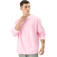 The Souled Store Solids: Pastel Pink Men And Boys Round Neck Full Sleeve Cotton Oversized T-Shirts