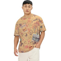 The Souled Store Explorer Men And Boys Short Sleeves Round Neck Brown All Over Printed Cotton Oversized T-Shirts