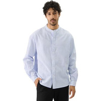 The Souled Store Stripes: Marina Men And Boys Long Sleeve Button Front Blue And White Cotton Mandarin Collared Shirts