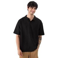 The Souled Store Solids: Regal Black Men And Boys Short Sleeves Collared Neck Cotton Blend Oversized Polos
